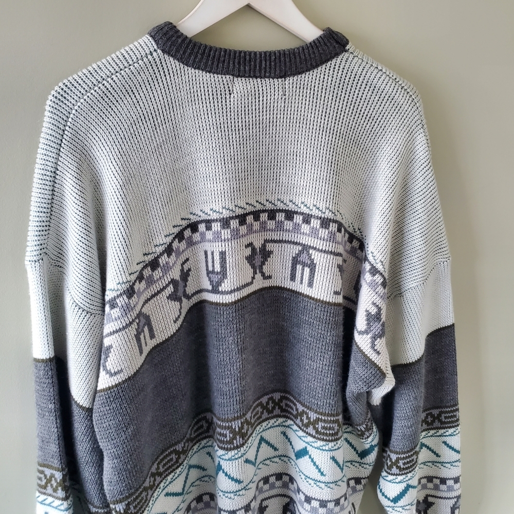 Tip Top XL 90s Aztec Eclectic Grandpa Cabincore Oversized Knit Sweater - Picture 11 of 12